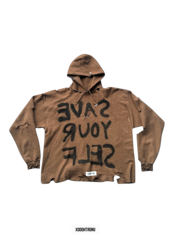 BT- Save World Distress Hoodie Brown ft.  [XL]