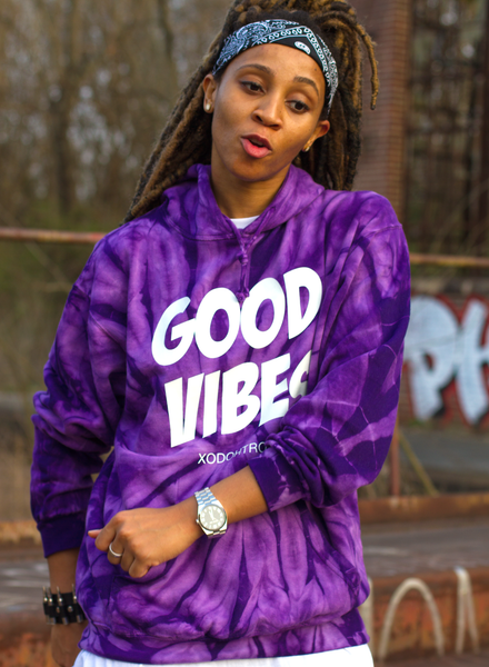 Good Vibes Purple Tie Dye Hoodie Vault XODOHTRONU