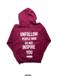 BT- Front Stamped Unfollow James Crop Hoodie Burgandy (Medium) R9