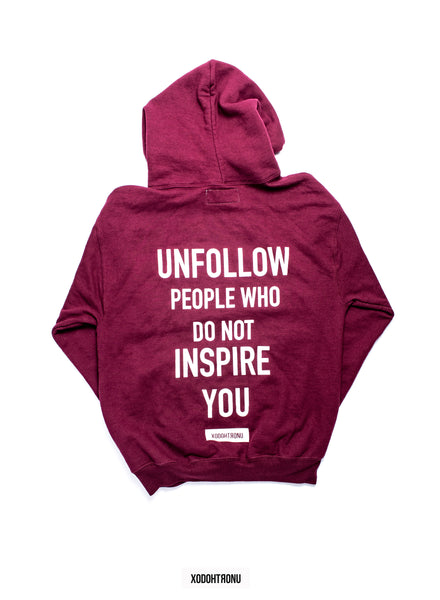 BT- Front Stamped Unfollow James Crop Hoodie Burgandy (Medium) R9