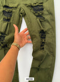 BT- Olive Lace Ripped Jeans [Size 13 women] R13