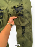 BT- Olive Lace Ripped Jeans [Size 13 women] R13